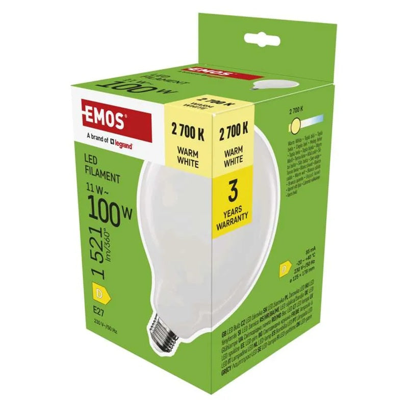 Žárovka Filament LED E27 11W G125 bílá teplá EMOS ZF2D62 (100W)