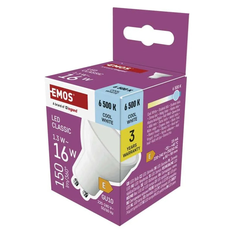 Žárovka LED GU10 1,3W MR16 bílá studená EMOS ZQ8EL4