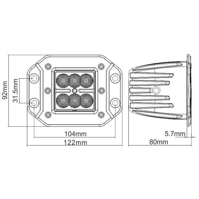 Světlo na pracovní stroje LED T761A, 10-30V/18W k montáži do nárazníku