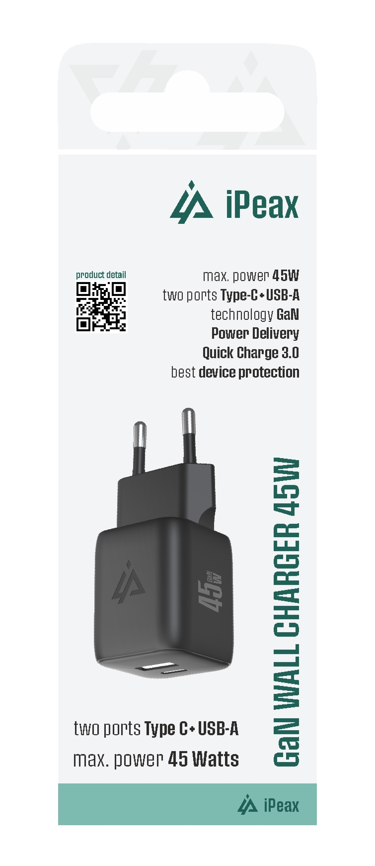 Adaptér USB iPEAX GaN USB/USB-C 90010128 Black