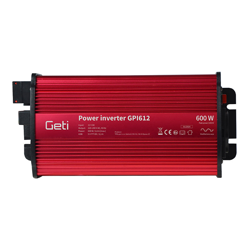 Měnič napětí GETI GPI 612 12V/230V 600W USB Schuko