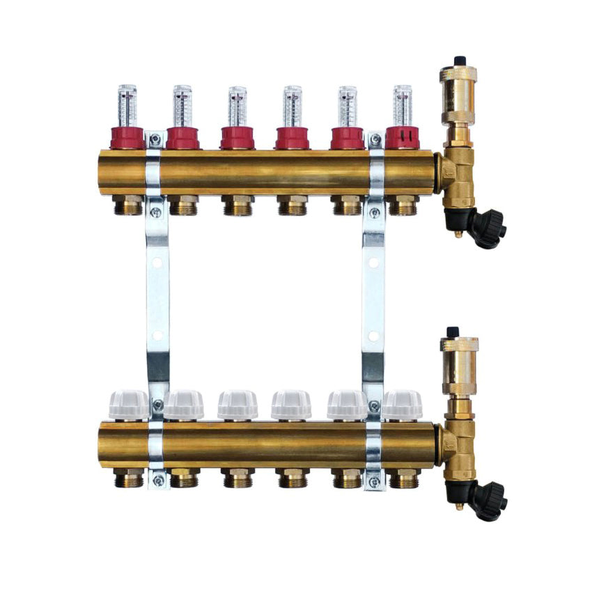 Mosazný rozdělovač s automatickým odvzdušněním - 6 cestný