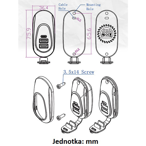 Nabíječka USB STU 34710.2 pro montáž na povrch