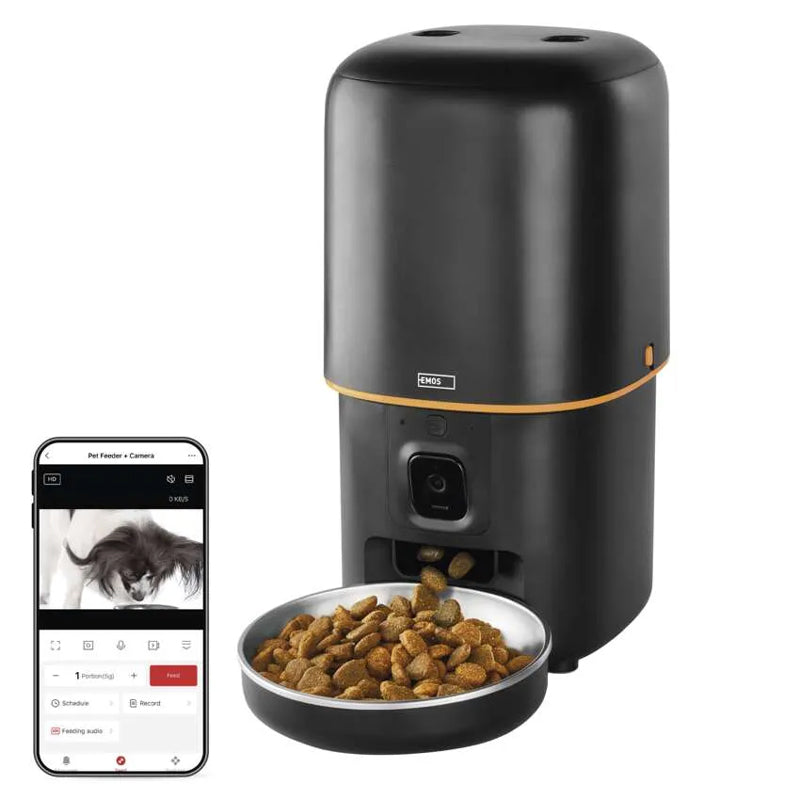 GoSmart dávkovač krmiva EMOS H6004 Pet Care s kamerou, 4 l, černý, Wi-Fi