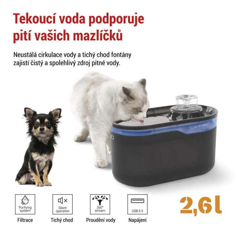 Vodní fontána EMOS Pet Care, 2,6 l, šedá
