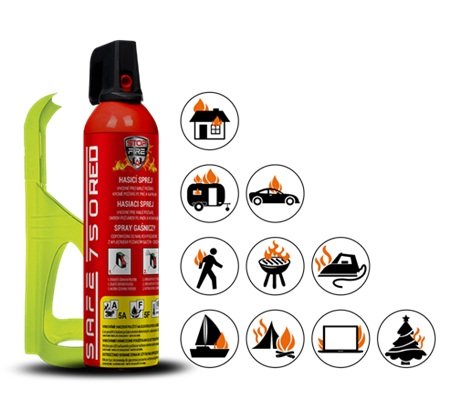 Hasicí sprej SAFE 750 RED 750ml pěnový + držák 75F