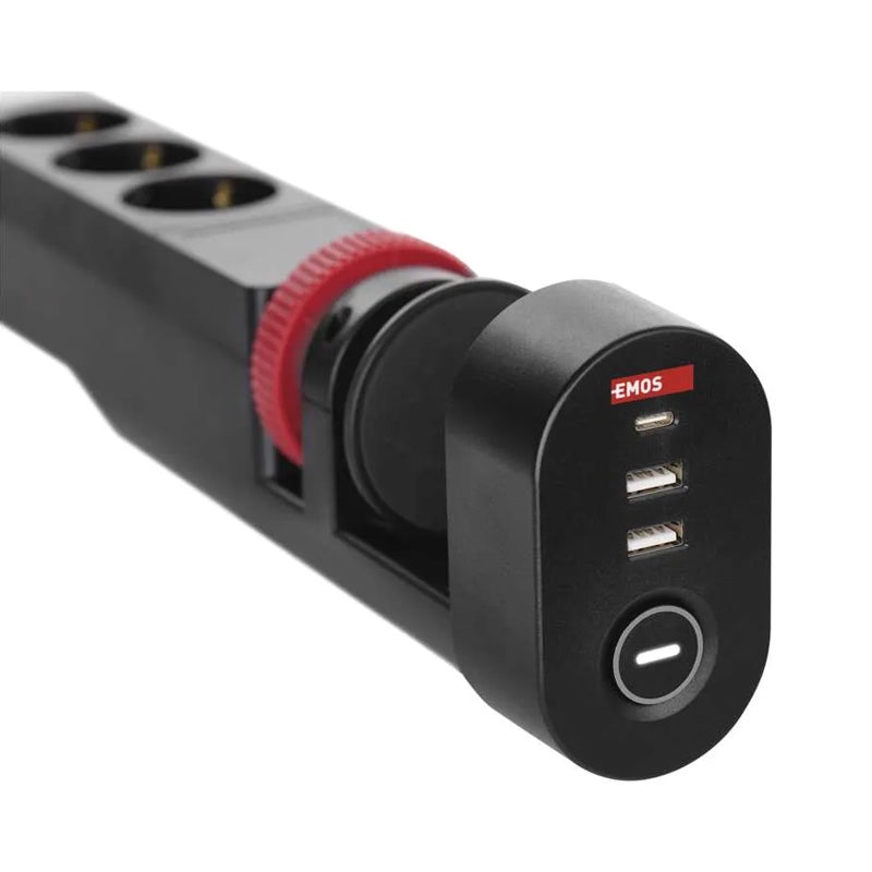 Prodlužovací přívod 3 zásuvky 1,5m EMOS P1311PD,uchycení na stůl,USB,vypínač