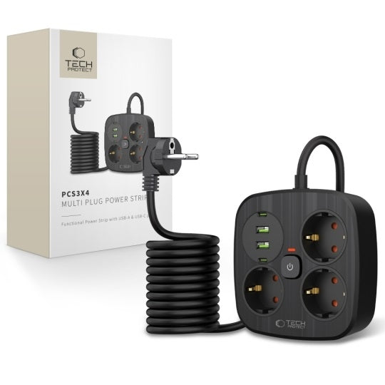 Prodlužovací kabel 3 zásuvky 2m TECHPROTEC PCS3X4 Black