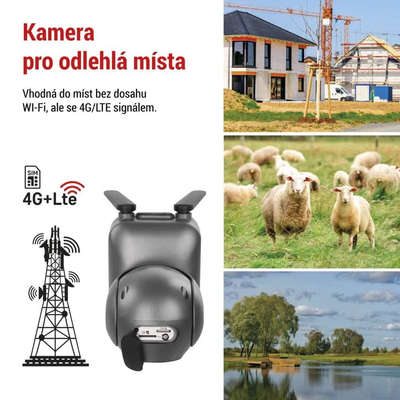 GoSmart venkovní otočná kamera EMOS IP-6000 OWL s 4G/LTE, šedá, Tuya