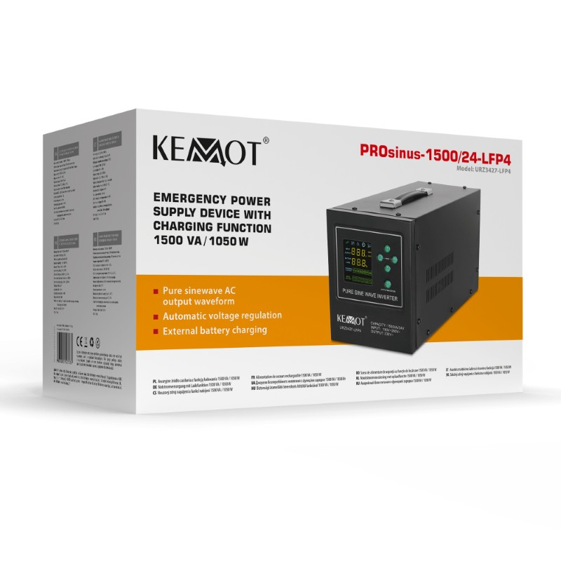 Zdroj záložní KEMOT PROsinus-1500/24-LFP4 24V 230V 1500VA 1050W Black URZ3427-LFP4