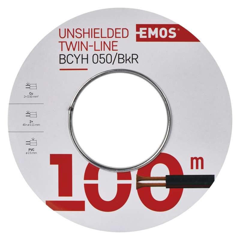 Dvojlinka nestíněná 2x0,50mm2 černo/rudá EMOS S8250 100m