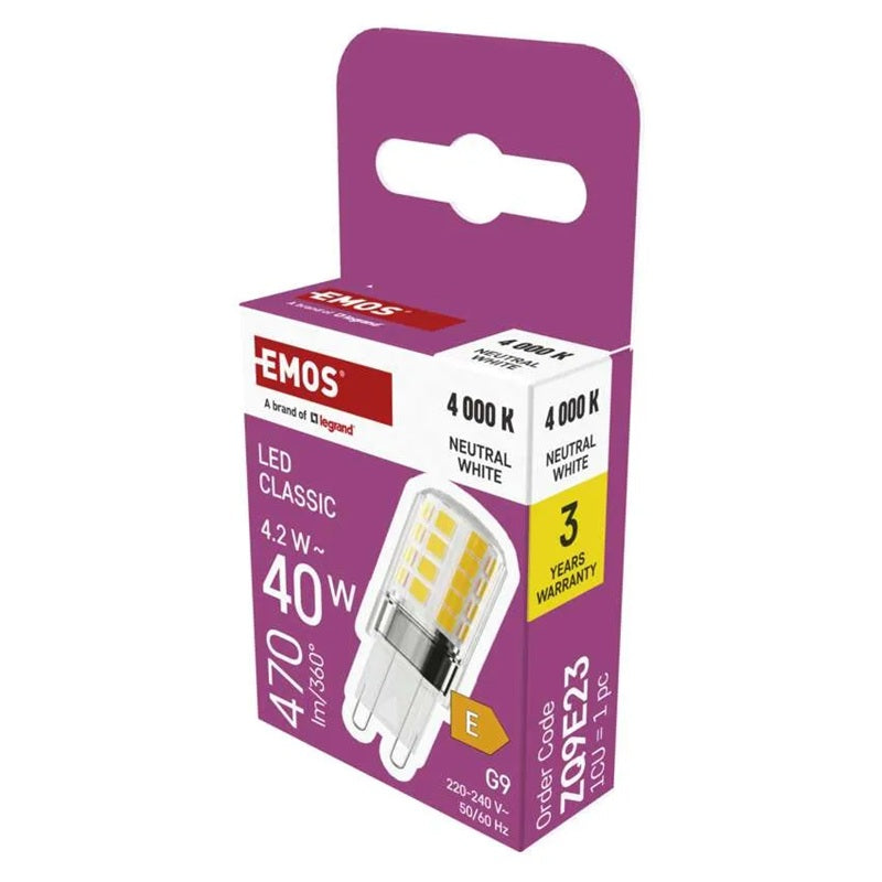 Žárovka LED JC G9 4,2W bílá přírodní EMOS ZQ9E23