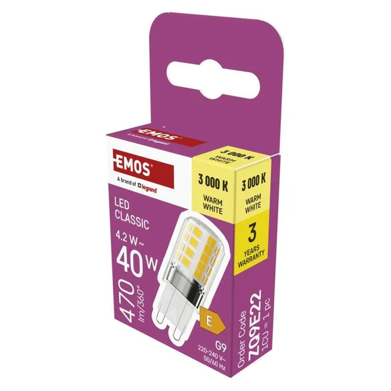 Žárovka LED JC G9 4,2W bílá teplá EMOS ZQ9E22