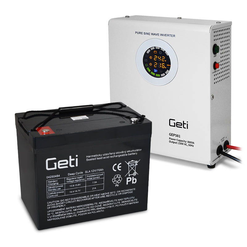 Zdroj záložní GETI GEP501 sinus 500W nástěnný + baterie 70Ah