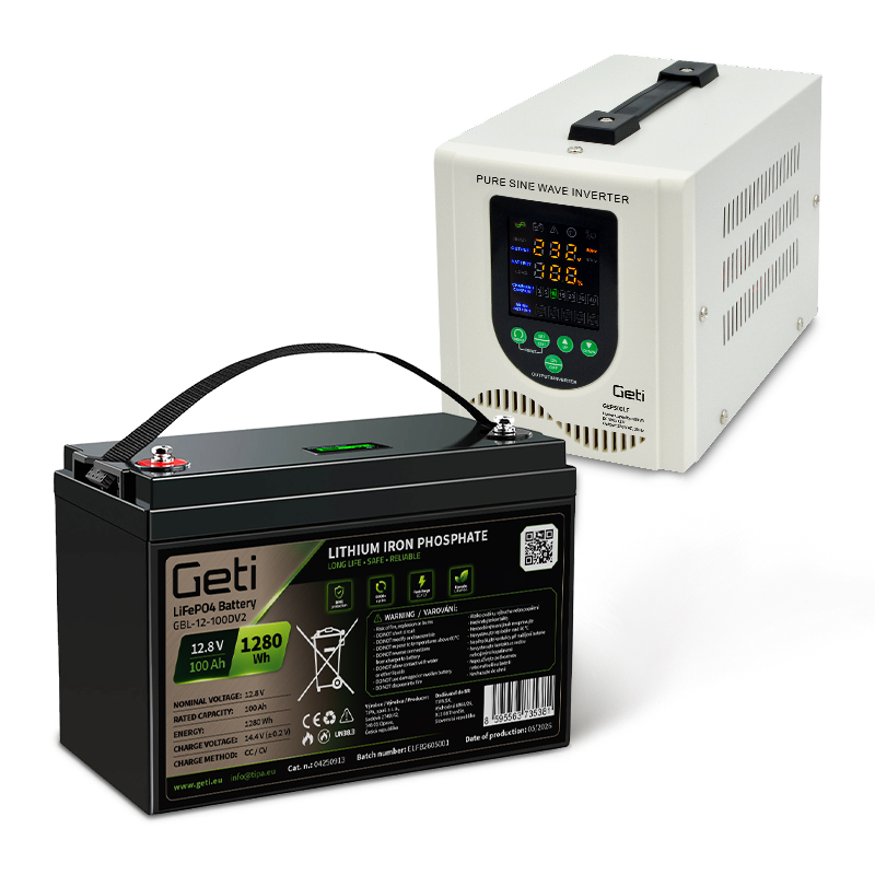 Zdroj záložní GETI GEP500LF sinus 500W (800VA) + baterie LiFePO4 100Ah