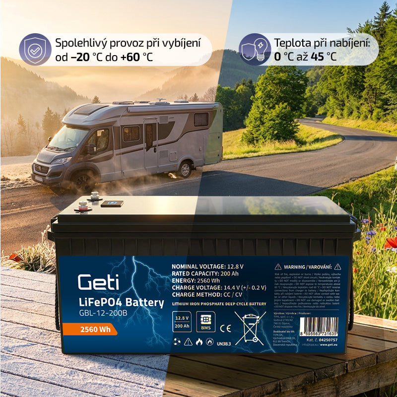 Baterie LiFePO4 12,8V 200Ah GETI GBL-12-200B Bluetooth+displej