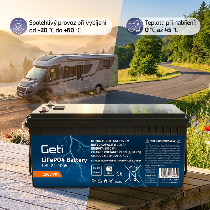 Baterie LiFePO4 25,6V 100Ah GETI GBL-24-100B Bluetooth+displej
