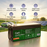 Baterie LiFePO4 12,8V 200Ah GETI GBLE-12-200D displej
