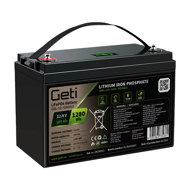 Baterie LiFePO4 12,8V 100Ah GETI GBL-12-100DV2 Displej