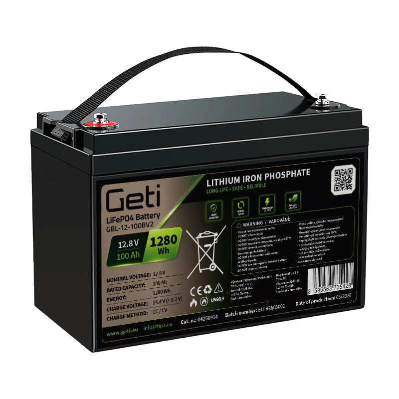 Baterie LiFePO4 12,8V 100Ah GETI GBL-12-100BV2 Bluetooth+displej