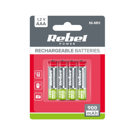 Baterie AAA (R03) nabíjecí 1,2V/900mAh REBEL 4ks / blistr BAT2013