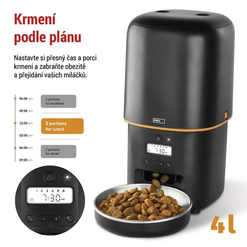 Automat na krmivo EMOS Pet Care, 4 l, černý