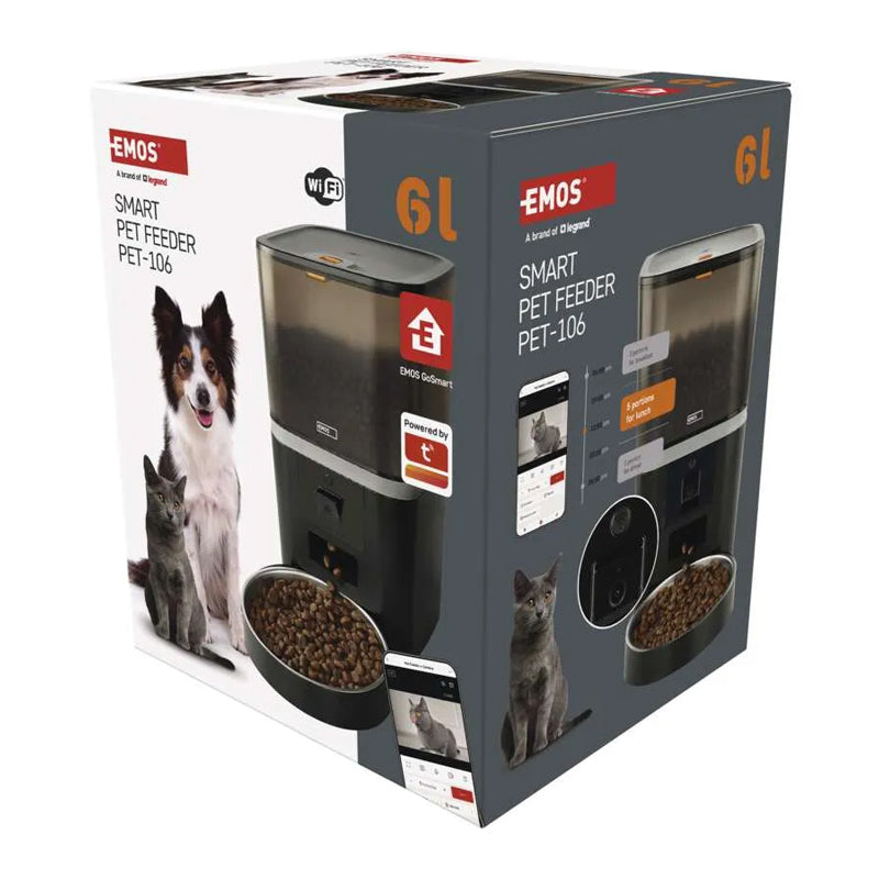 GoSmart dávkovač krmiva EMOS H6006 Pet Care s kamerou, 6 l, černý, Wi-Fi