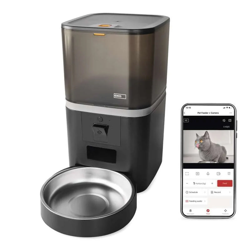 GoSmart dávkovač krmiva EMOS H6006 Pet Care s kamerou, 6 l, černý, Wi-Fi
