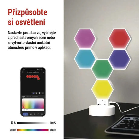 Smart stolní lampa EMOS ZIW426R Hexagon WiFi Tuya