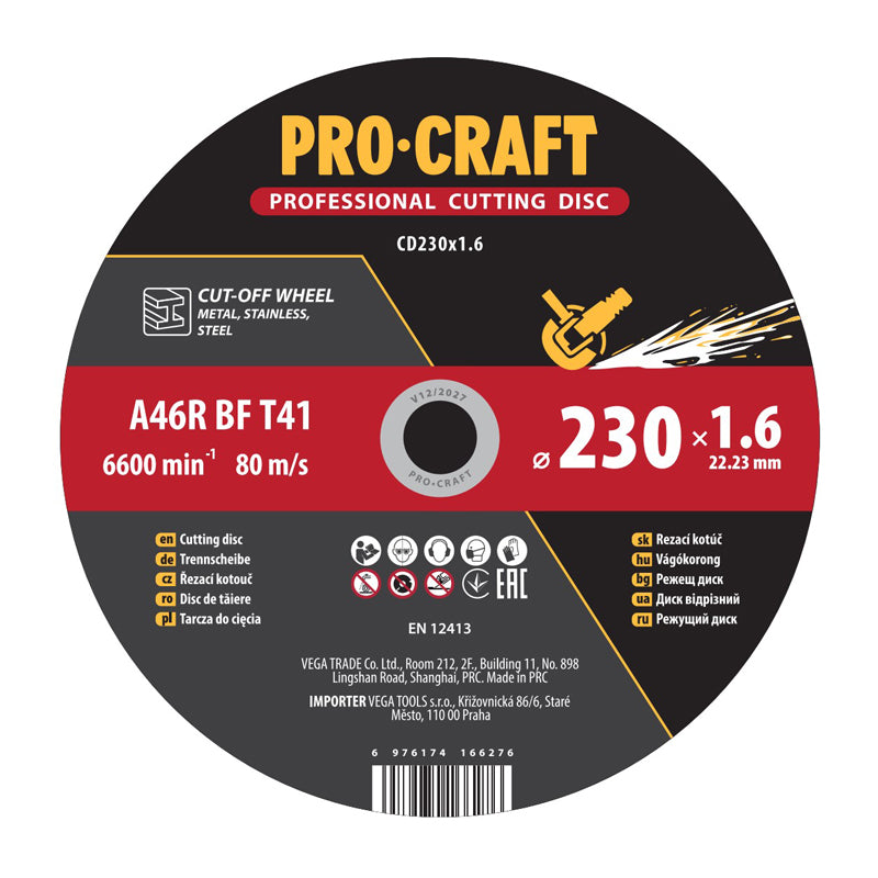 Kotouč řezný PROCRAFT 230x1,6mm
