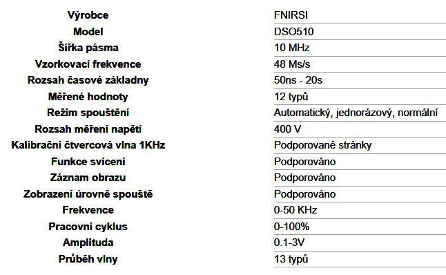 Osciloskop, generátor signálu FNIRSI DSO510 10MHz