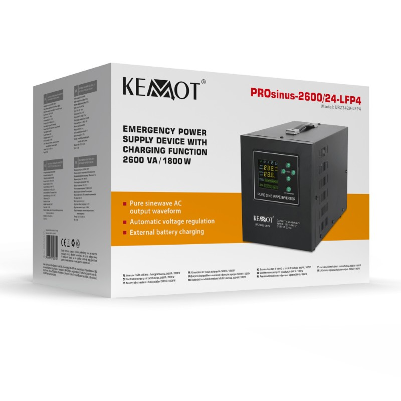 Zdroj záložní KEMOT PROsinus-2600/24-LFP4 24V 230V 2600VA 1800W Black URZ3429-LFP4