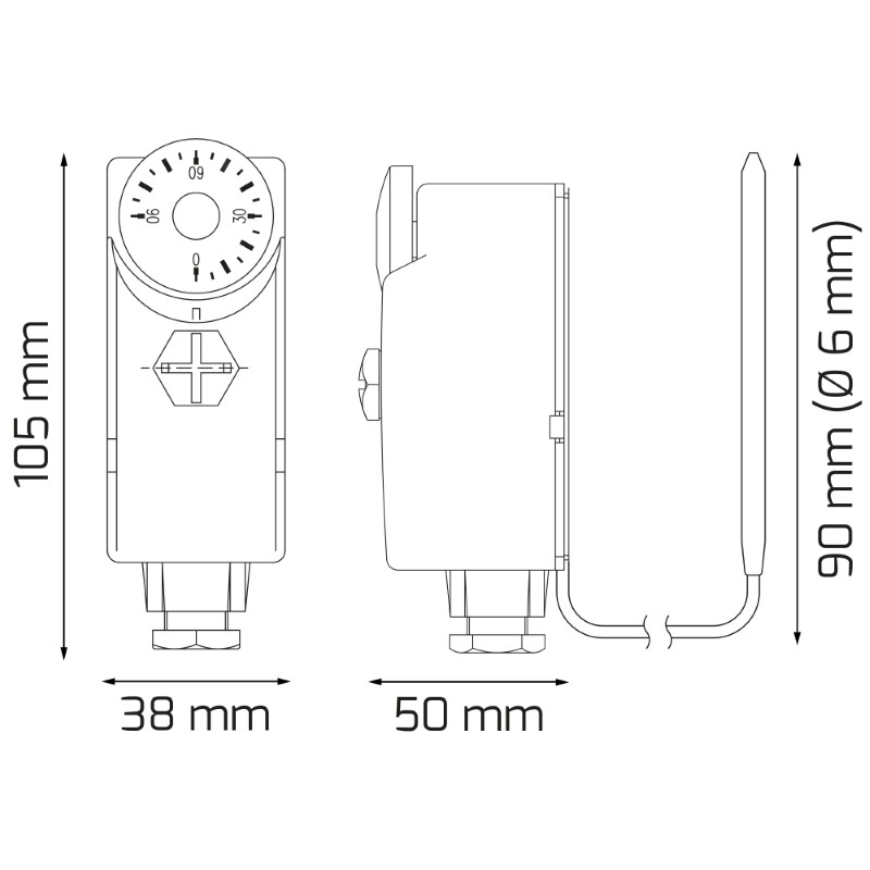 Termostat TC AT10F-2m příložný s kapilárou