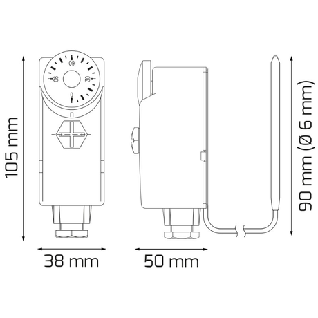 Termostat TC AT10F-2m příložný s kapilárou