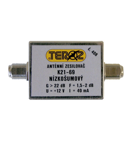 Anténní zesilovač TEROZ 408X, UHF, G22dB, F1,5dB, U99dBµV, F-F